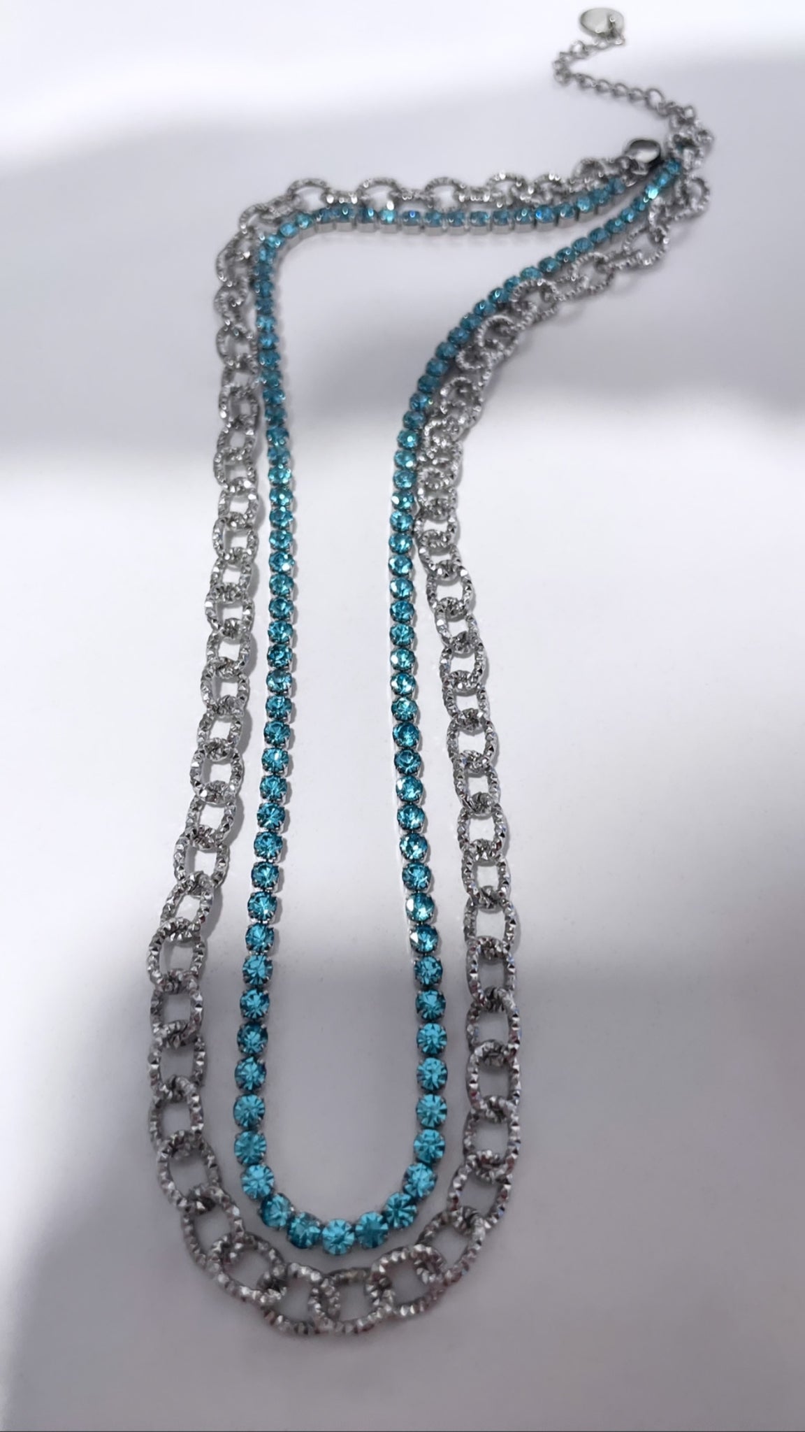 Collana doppio filo catena + tennis azzurro