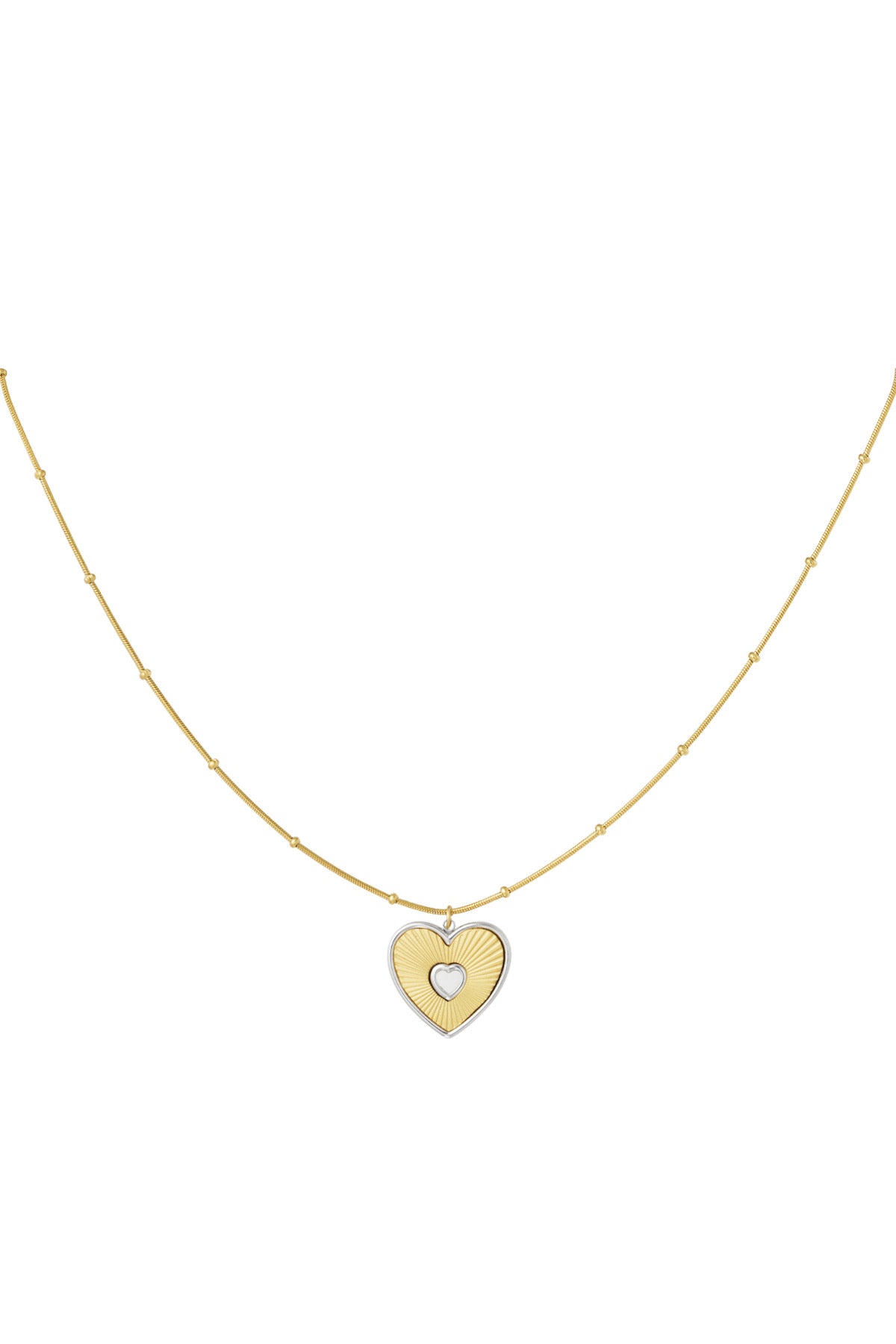 Collana cuore acciaio inossidabile oro e argento e pietra centrale