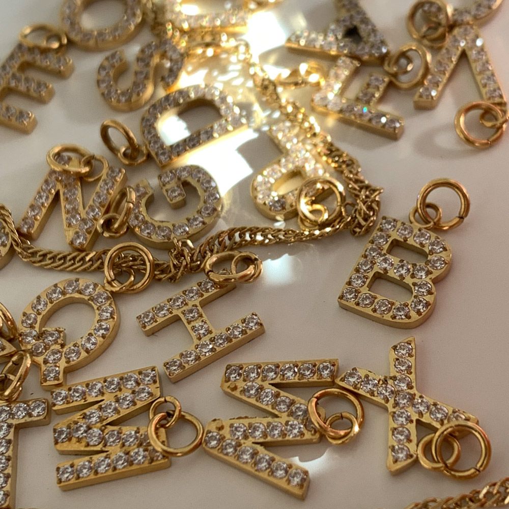 Iniziale in acciaio inossidabile e zirconcini Oro e argento