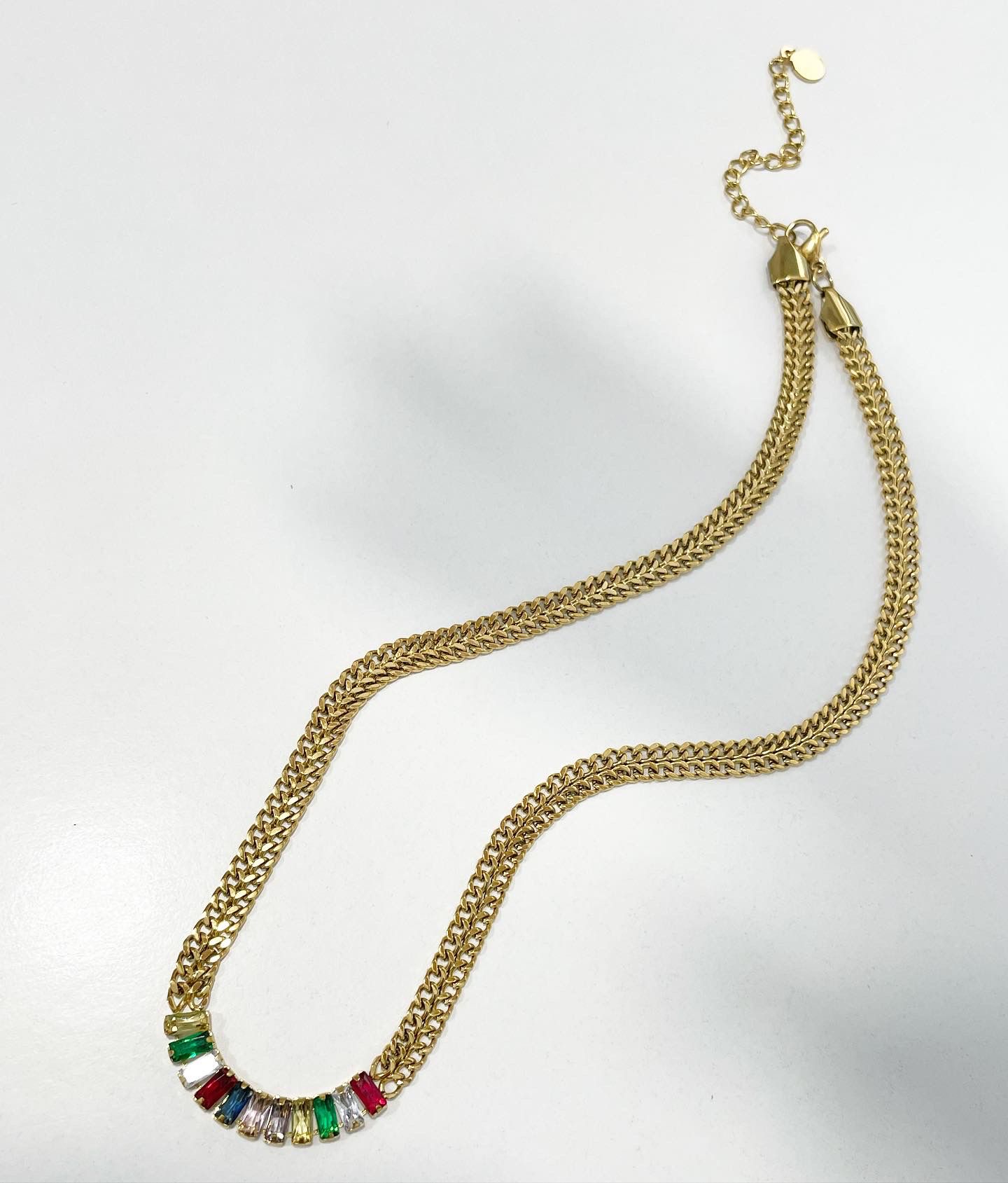 Collana catena in acciaio inossidabile e zirconi multicolor SCIARAH