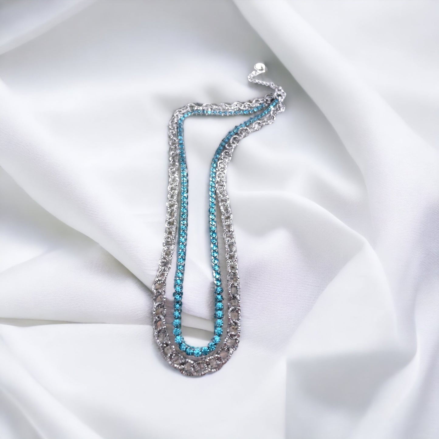 Collana doppio filo catena + tennis azzurro